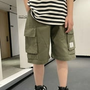 JingChang Boys Summer Workwear Shorts Lightweight Athletic Shorts with Pockets,Outdoor Spring and Summer Models,Army Green,10Y
